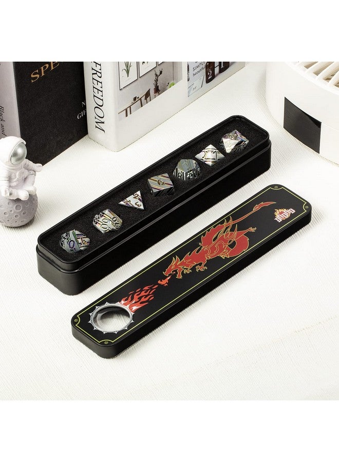 DNDND Rainbow Stripe Dnd Metal Dice Set 7 Pcs Zinc Alloy With Gift Case For Dungeons And Dragons D&D (Rainbow) - Image 2
