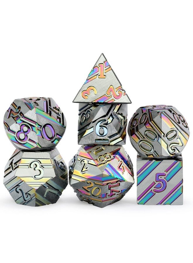 DNDND Rainbow Stripe Dnd Metal Dice Set 7 Pcs Zinc Alloy With Gift Case For Dungeons And Dragons D&D (Rainbow) - Image 1