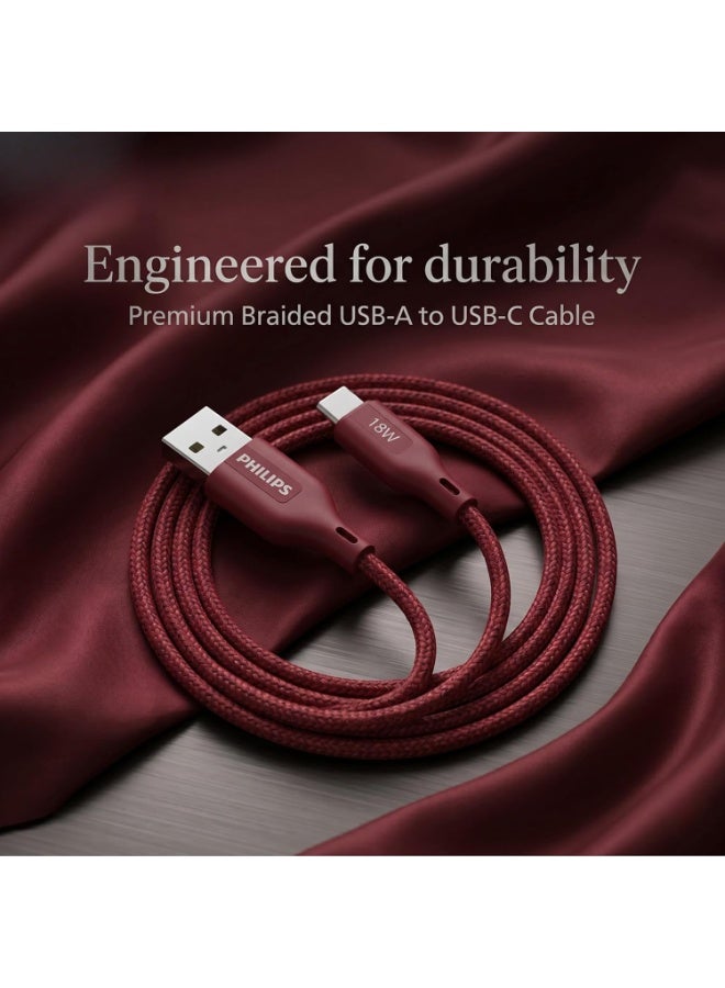 PHILIPS USB Type-A to Type-C Fast Charging Cable, 18W Fast Charging, Nylon Braided, 2m, Iron Red, DLC4160AI/94 Red - Image 5