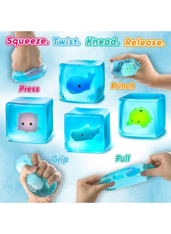 Meetion 4pcs Fidget Toy Squishy Stress Cubes for Kids Adults, Whales, Sharks, Crab, Octopus Glow in The Dark Squishy Sensory Cube for ADHD Anxiety Stress Relief, Square Shape Squeeze Squishy Cube Balls. - Image 4