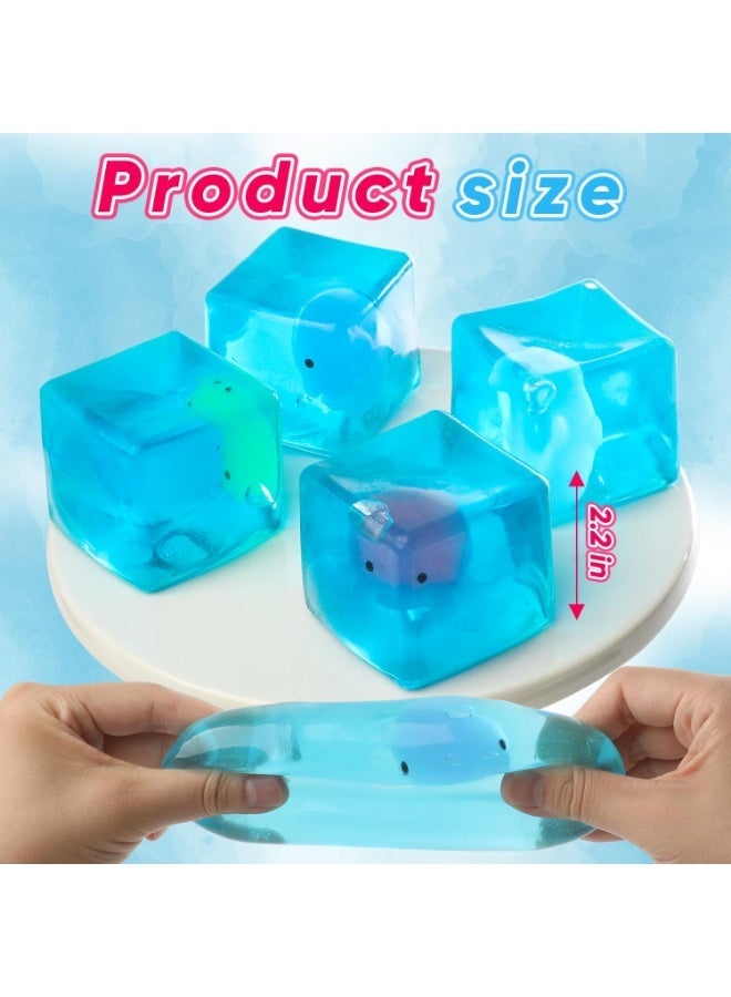 Meetion 4pcs Fidget Toy Squishy Stress Cubes for Kids Adults, Whales, Sharks, Crab, Octopus Glow in The Dark Squishy Sensory Cube for ADHD Anxiety Stress Relief, Square Shape Squeeze Squishy Cube Balls. - Image 2