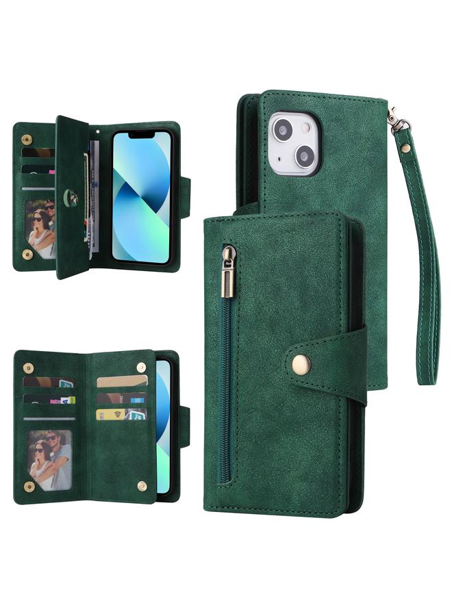S-TOP Case For iPhone 13 mini Rivet Buckle 9 Cards Three Fold Leather Phone Case - Image 1