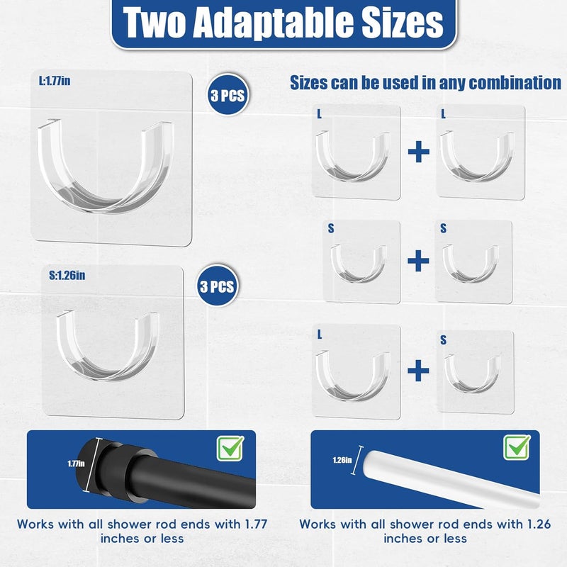 SUPVIB 6 Pack Shower Rod Holder with Strong Adhesive, Sleek Shower Curtain Rod Holder for Wall, Clear Tension Curtain Rod Bracket No Drilling(Rod not Included) - Image 3