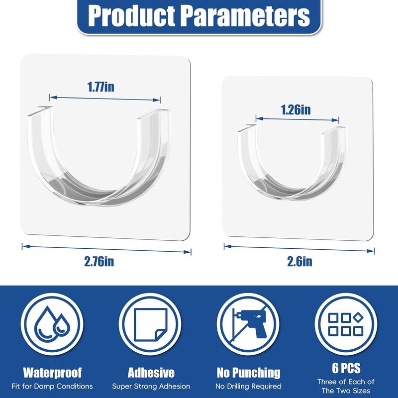 SUPVIB 6 Pack Shower Rod Holder with Strong Adhesive, Sleek Shower Curtain Rod Holder for Wall, Clear Tension Curtain Rod Bracket No Drilling(Rod not Included) - Image 2