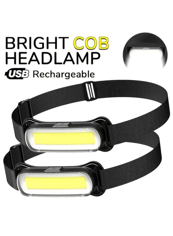 COB Headlamp USB Rechargeable Floodlight Headlamps Adjustable Headband 3 Brightness Levels - Image 3