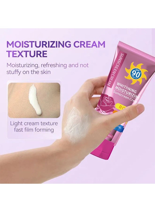 LBLS Rose Suncreen Cream，Rose Multi-Effect Repair Isolation BB Cream，Rose Sunscreen Cream Spf 90+ High Protection Uv Plus Sunscreen ，Sensitive Skin Refreshing Sun Block Skincare, Brightening Whitening Isolation ，Beauty SkinCare Facial Sunblock Lotion 60ml - Image 4