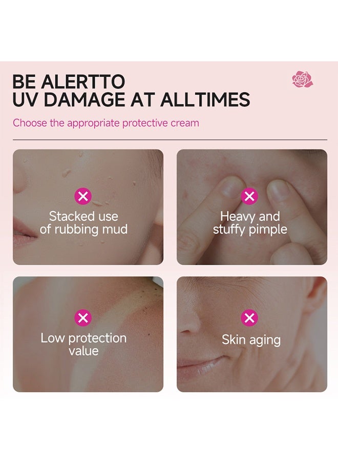 LBLS Rose Suncreen Cream，Rose Multi-Effect Repair Isolation BB Cream，Rose Sunscreen Cream Spf 90+ High Protection Uv Plus Sunscreen ，Sensitive Skin Refreshing Sun Block Skincare, Brightening Whitening Isolation ，Beauty SkinCare Facial Sunblock Lotion 60ml - Image 3