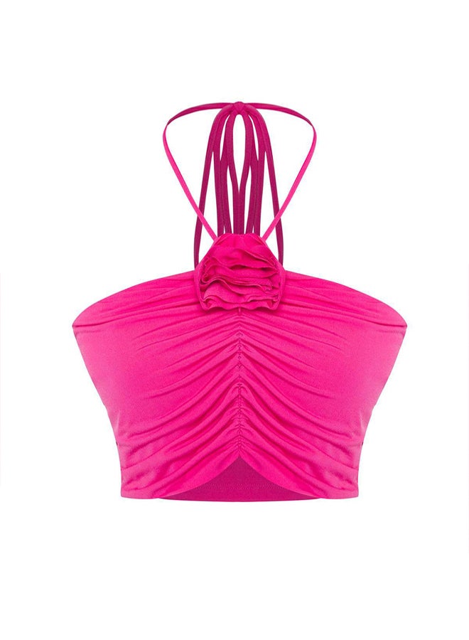 trendyol Pink Rose Detail Crop Knitted Bustier - Image 1