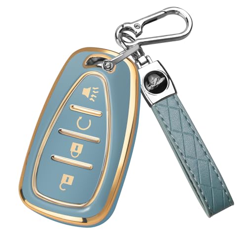 FT FUNTOR for Chevrolet Key Fob Cover,4 Buttons TPU Key Cover with Golden Edge,Compatible with Chevrolet Equinox Bolt Sonic Trax Blazer Trailblazer Cruze Traverse Volt with Keychain (A-Blue) - Image 1