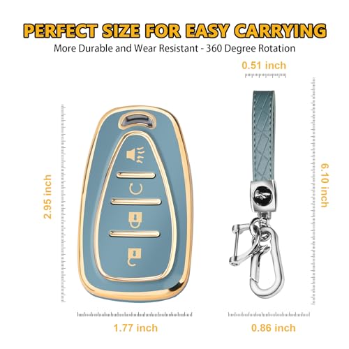 FT FUNTOR for Chevrolet Key Fob Cover,4 Buttons TPU Key Cover with Golden Edge,Compatible with Chevrolet Equinox Bolt Sonic Trax Blazer Trailblazer Cruze Traverse Volt with Keychain (A-Blue) - Image 5
