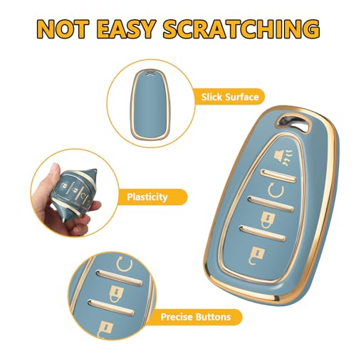 FT FUNTOR for Chevrolet Key Fob Cover,4 Buttons TPU Key Cover with Golden Edge,Compatible with Chevrolet Equinox Bolt Sonic Trax Blazer Trailblazer Cruze Traverse Volt with Keychain (A-Blue) - Image 4