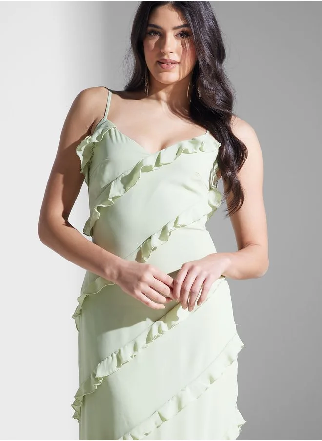 PRETTY LAVISH Surplice Neck Ruffle Dress