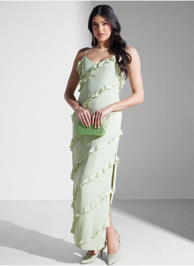 PRETTY LAVISH Surplice Neck Ruffle Dress