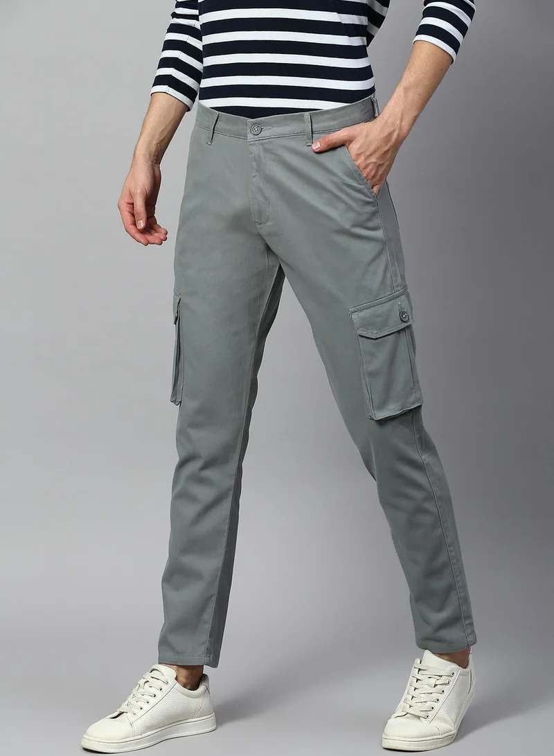 Dennis Lingo Men's Aqua Tapered Fit Cargo Trousers - Mid-Rise, 100% Cotton, Full-Length
