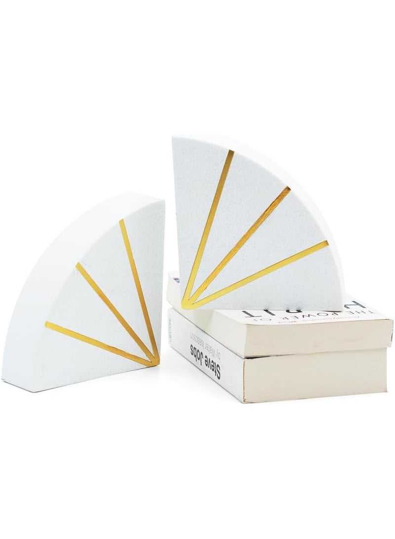 BERAM Circle Bookends, Ceramic Statue Figurines, Art Sculpture, Modern Home Decor Collection, Abstract Indoor Shelf Ornaments, Office, Living Room, Book Shelf Pieces, White & Gold - Image 1