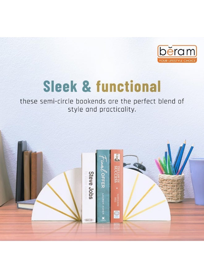 BERAM Circle Bookends, Ceramic Statue Figurines, Art Sculpture, Modern Home Decor Collection, Abstract Indoor Shelf Ornaments, Office, Living Room, Book Shelf Pieces, White & Gold - Image 4