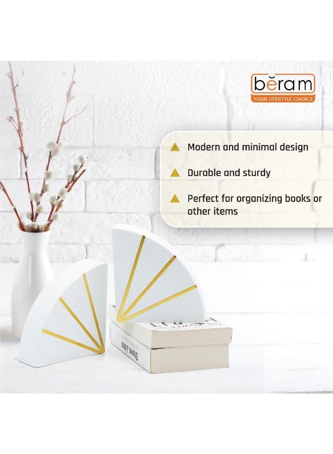 BERAM Circle Bookends, Ceramic Statue Figurines, Art Sculpture, Modern Home Decor Collection, Abstract Indoor Shelf Ornaments, Office, Living Room, Book Shelf Pieces, White & Gold - Image 2