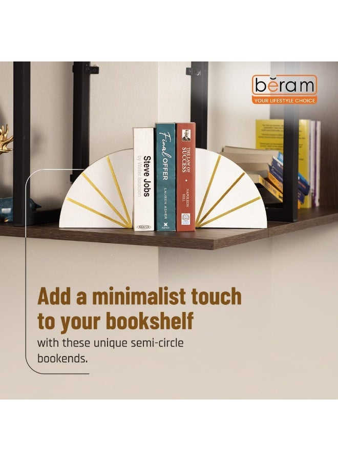 BERAM Circle Bookends, Ceramic Statue Figurines, Art Sculpture, Modern Home Decor Collection, Abstract Indoor Shelf Ornaments, Office, Living Room, Book Shelf Pieces, White & Gold - Image 3