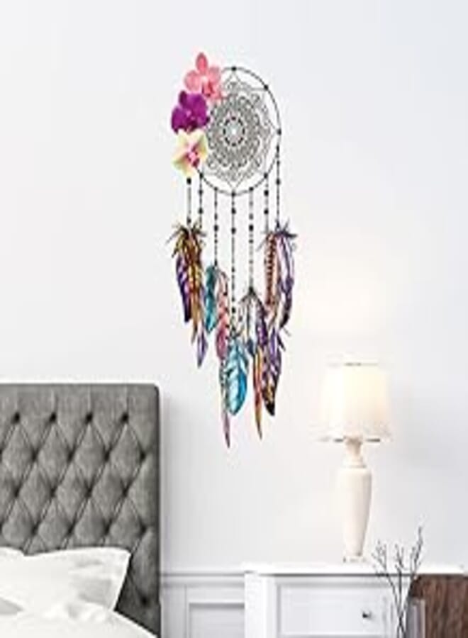 Decorative multicolors sticker -Boho dream catcher feathers and orchids (100x45cm)