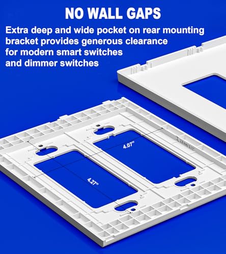 Art Plates - OVERSIZED Screwless Child Safe Switch Plate - 5.5" x 5.5" - Jumbo 2 Gang Decorator GFCI Style - Unbreakable Polycarbonate - Two Gang Screwless Light Switch Cover Plate - Glossy White - Image 3