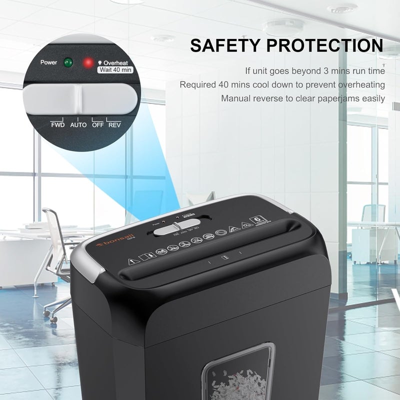 bonsaii Paper Shredder for Home 6 Sheets Crosscut P4 Security Level Domestic Paper Shredder Machine with Handle for Credit Card Document Staple Paper Crusher Machine for Office with 12.87L Bin - Image 5