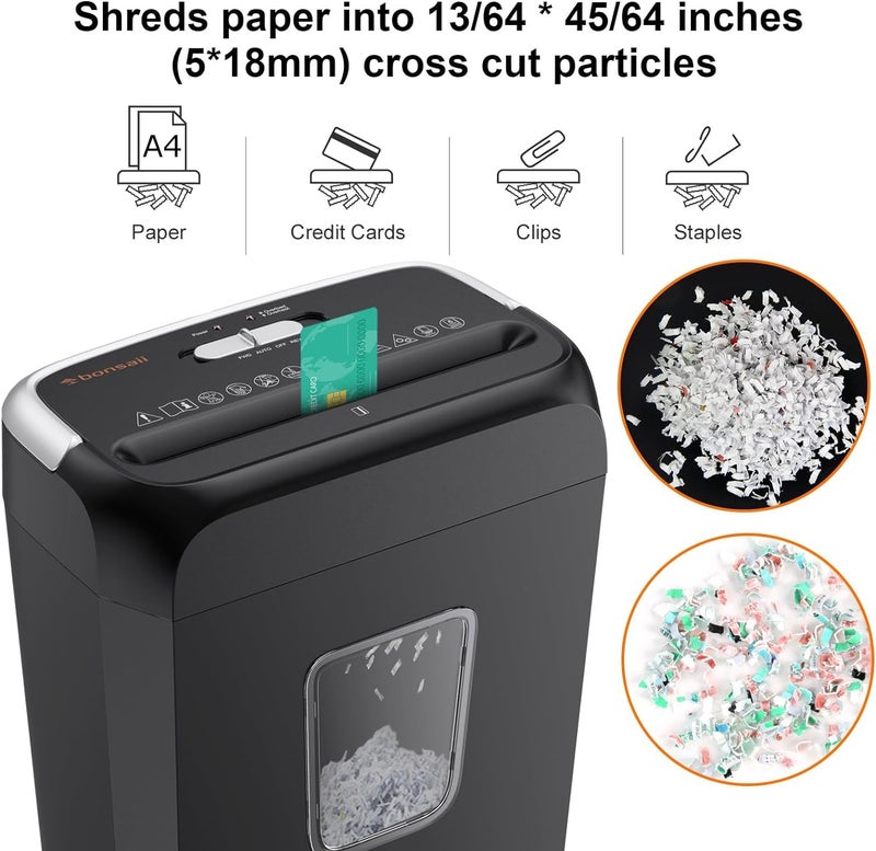 bonsaii Paper Shredder for Home 6 Sheets Crosscut P4 Security Level Domestic Paper Shredder Machine with Handle for Credit Card Document Staple Paper Crusher Machine for Office with 12.87L Bin - Image 3