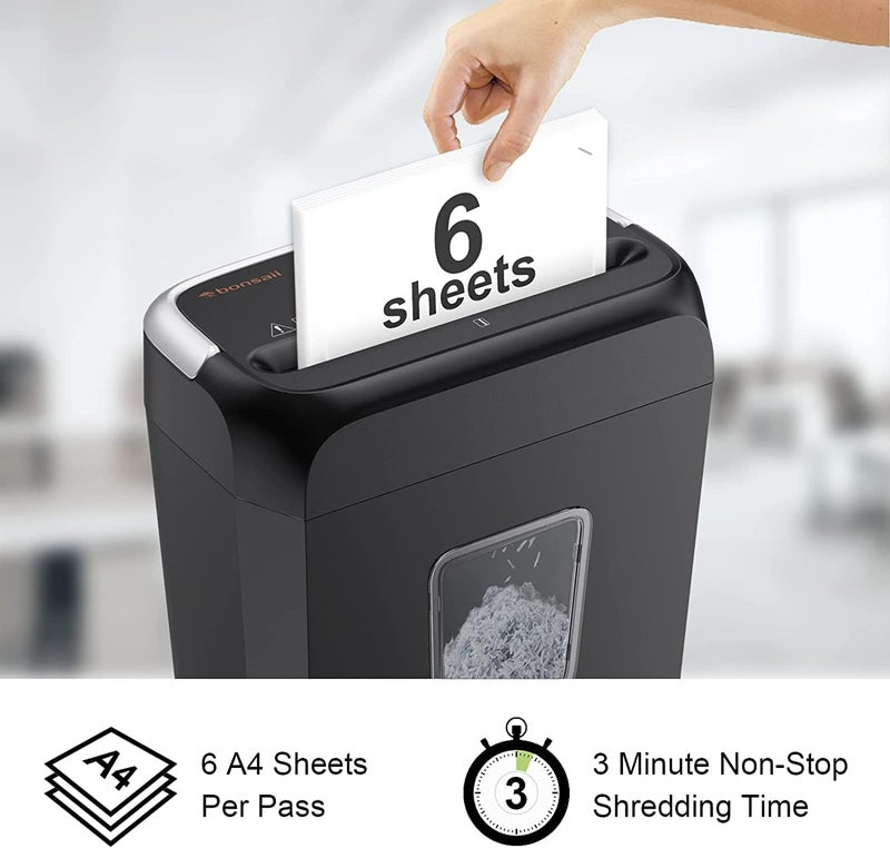 bonsaii Paper Shredder for Home 6 Sheets Crosscut P4 Security Level Domestic Paper Shredder Machine with Handle for Credit Card Document Staple Paper Crusher Machine for Office with 12.87L Bin - Image 2