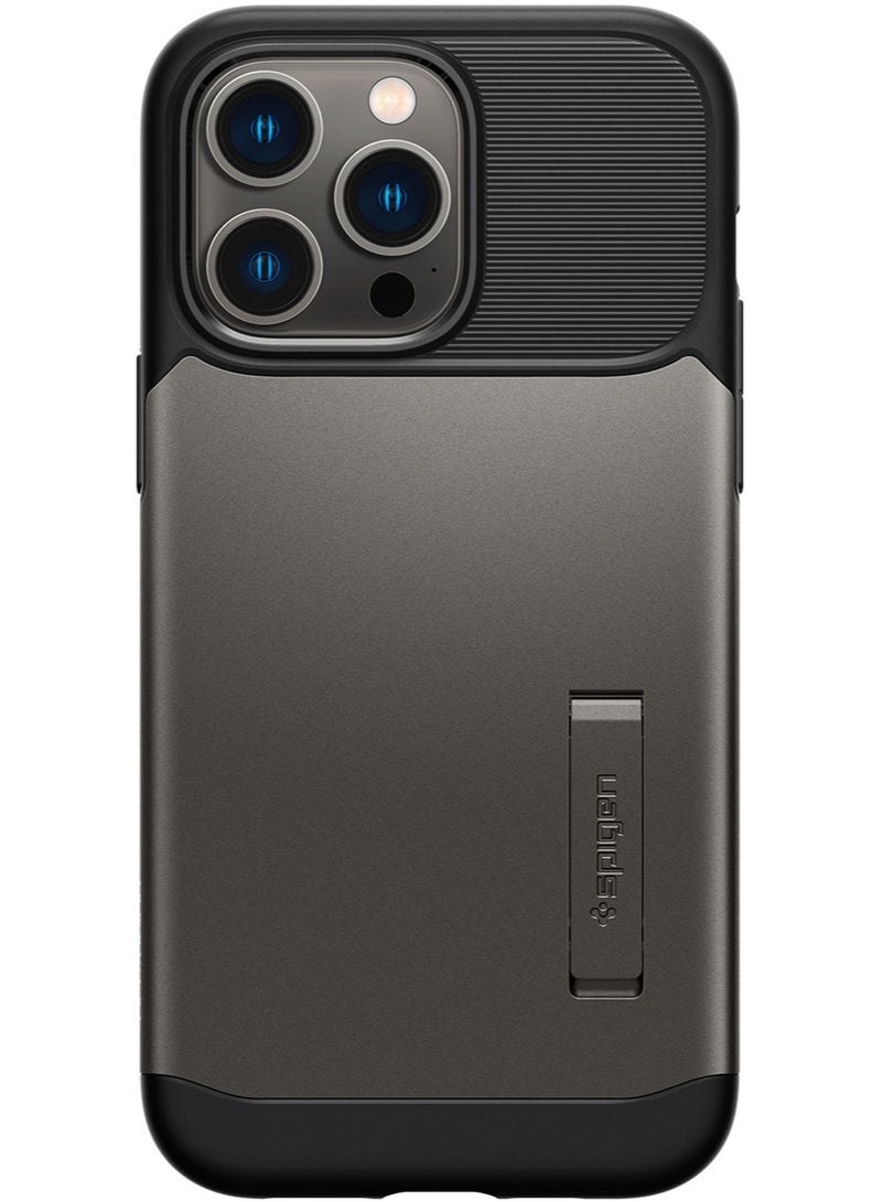 Spigen Slim Armor iPhone 14 Pro Case Cover with Kickstand - Gunmetal - Image 3
