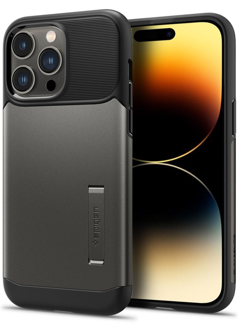 Spigen Slim Armor iPhone 14 Pro Case Cover with Kickstand - Gunmetal - Image 1