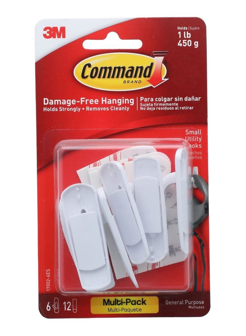 Command 6 Piece Utility Hook White Small - Image 1