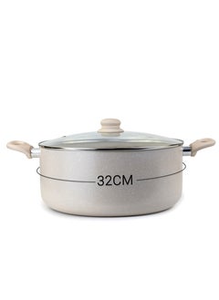 Wilson Oak Casserole with Lid and Marble Coating, Soft Touch Handle Stew Pot Suitable for Gas Electric Induction and Ceramic Stove Dutch Oven - 32cm – Cream  - Image 3
