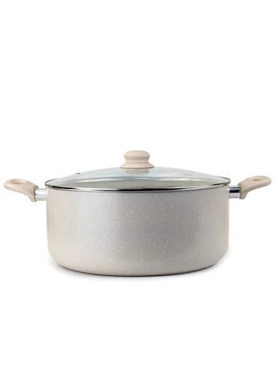 Wilson Oak Casserole with Lid and Marble Coating, Soft Touch Handle Stew Pot Suitable for Gas Electric Induction and Ceramic Stove Dutch Oven - 32cm – Cream