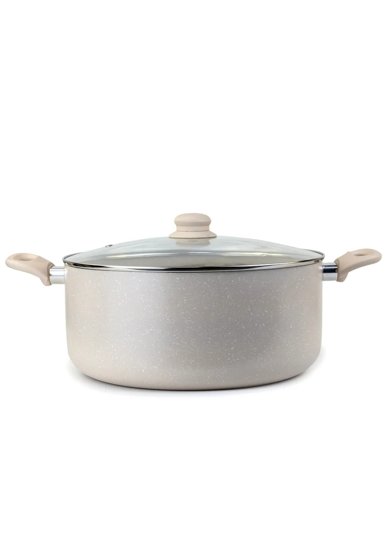 Wilson Oak Casserole with Lid and Marble Coating, Soft Touch Handle Stew Pot Suitable for Gas Electric Induction and Ceramic Stove Dutch Oven - 32cm – Cream