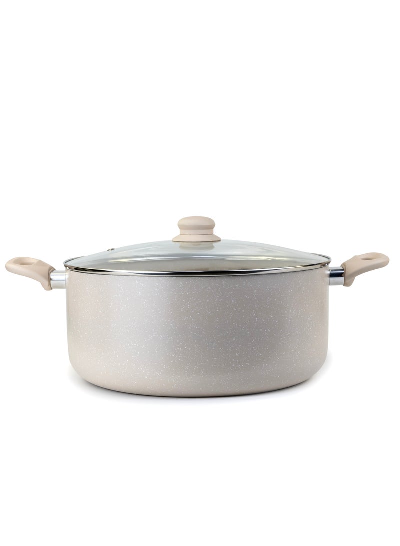 Wilson Oak Casserole with Lid and Marble Coating, Soft Touch Handle Stew Pot Suitable for Gas Electric Induction and Ceramic Stove Dutch Oven - 32cm – Cream  - Image 1