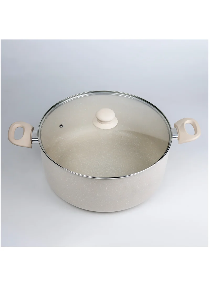 Wilson Oak Casserole with Lid and Marble Coating, Soft Touch Handle Stew Pot Suitable for Gas Electric Induction and Ceramic Stove Dutch Oven - 32cm – Cream