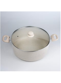 Wilson Oak Casserole with Lid and Marble Coating, Soft Touch Handle Stew Pot Suitable for Gas Electric Induction and Ceramic Stove Dutch Oven - 32cm – Cream  - Image 2