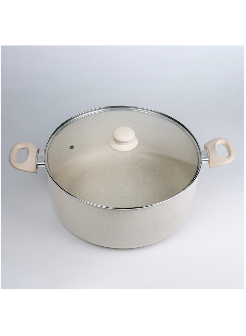 Wilson Oak Casserole with Lid and Marble Coating, Soft Touch Handle Stew Pot Suitable for Gas Electric Induction and Ceramic Stove Dutch Oven - 32cm – Cream  - Image 2