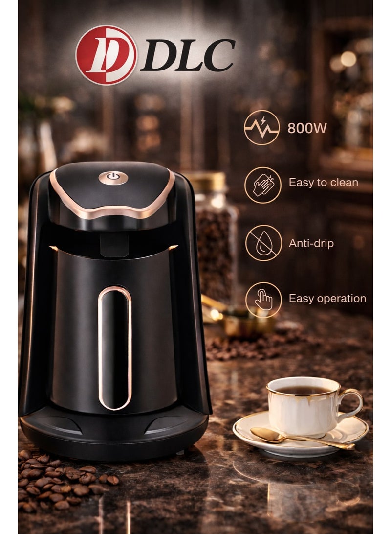 دي إل سي  ماكينة تحضير القهوة التركية من DLC، قدرة 800 واط، سعة 300 مل، ماكينة قهوة كهربائية أوتوماتيكية – أسود - Image 1