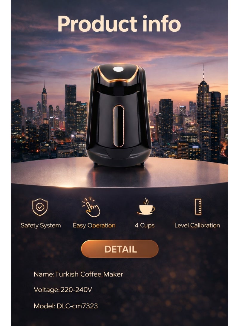 دي إل سي  ماكينة تحضير القهوة التركية من DLC، قدرة 800 واط، سعة 300 مل، ماكينة قهوة كهربائية أوتوماتيكية – أسود - Image 5