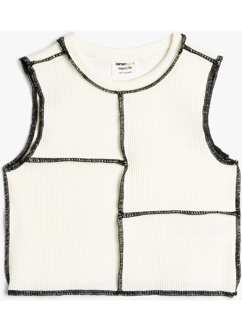 كوتون Crop Undershirt with Stitching Detail Sleeveless