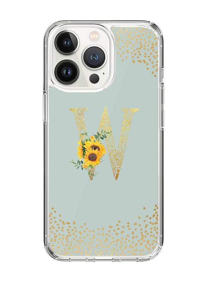 Stylizedd Classic Clear Case For iPhone 14 Pro, Hybrid Soft Case Cover- Custom Monogram Initial Letter Mandala Floral Pattern Alphabet - W ( Light Grey) - Image 1