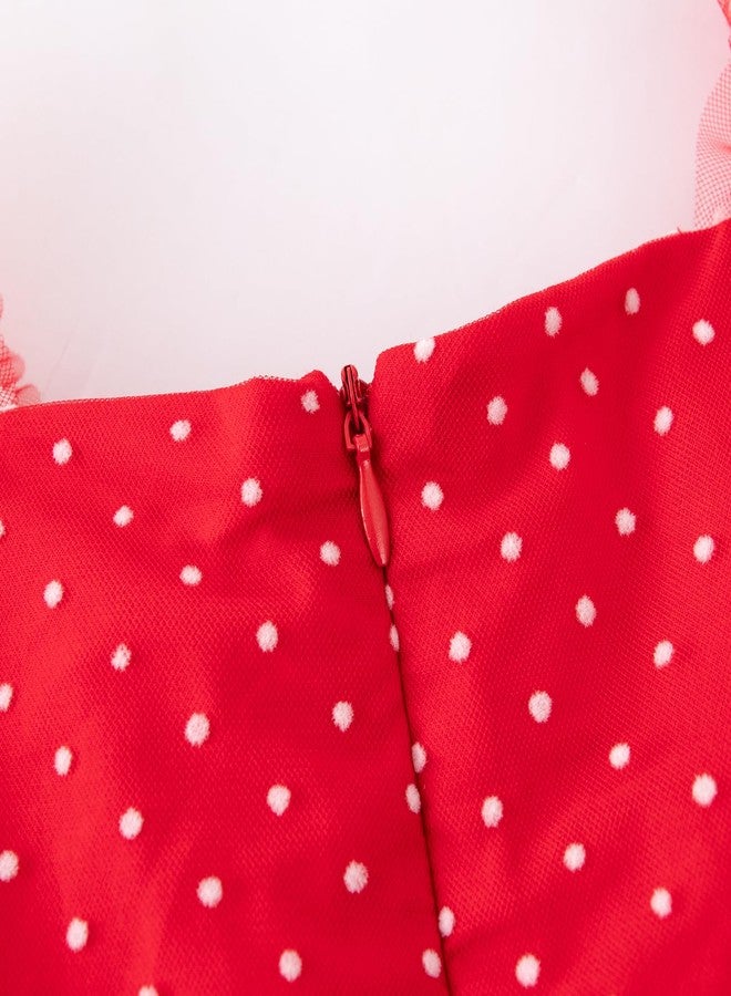 Tutu.kk Toddler Girl Flower Gril Princess Dresses Dot Tulle Puff Sleeve Birthday Party Tutu Dress Red 2-3T - Image 5