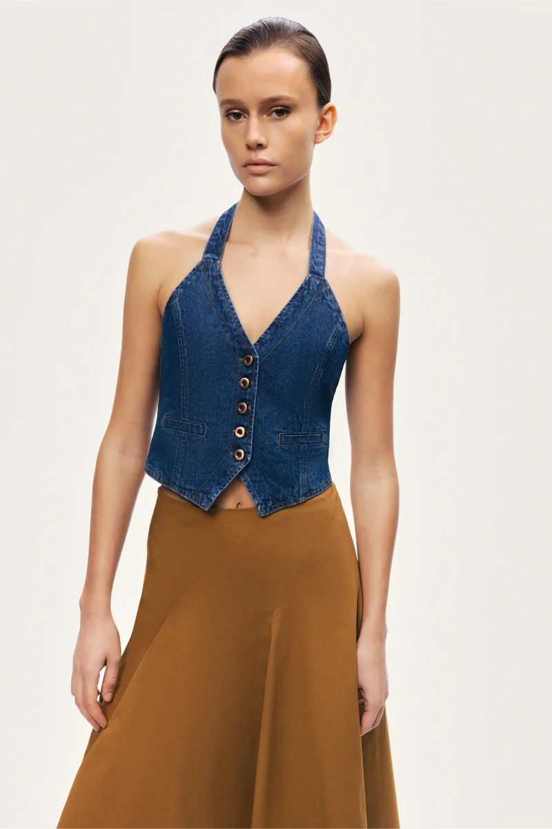 Nocturne Halter Neck Denim Vest