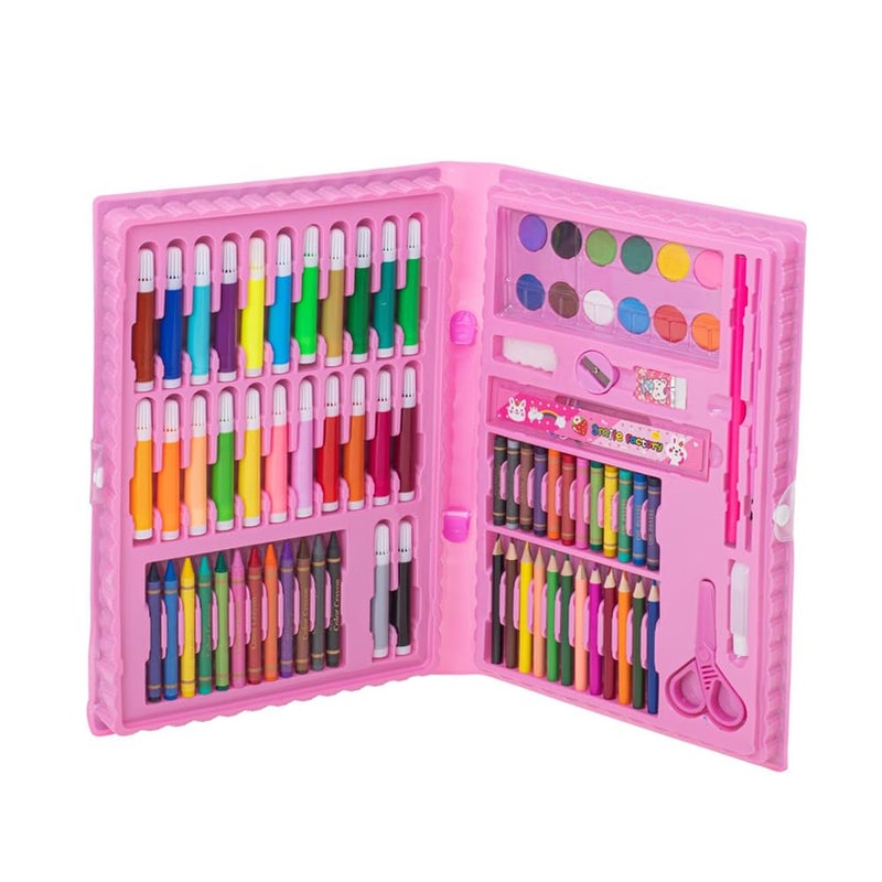 AMERTEER 86 Pieces Double Sided Trifold Easel Art Set Portable Art Supplies Drawing Set Box With Oil Pastels Crayons Colored Pencils Markers Paint Brush Sketch Pad For Kids Gift (Pink)