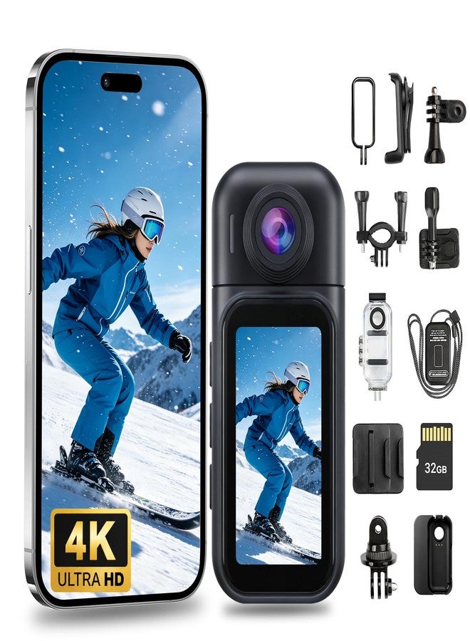 FUXGZ Mini Body Camera 4K with Charging Case, Wearable Thumb Action Cam with 32GB Card, 180 Rotatable, Magnetic Pendant, 1.97'' Display, Waterproof POV Sports Cam, Pocket Camera for Travel/Sports/Vlogging - Image 1