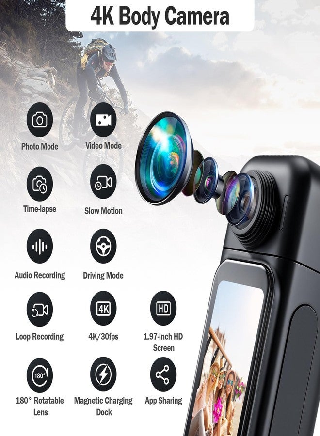 FUXGZ Mini Body Camera 4K with Charging Case, Wearable Thumb Action Cam with 32GB Card, 180 Rotatable, Magnetic Pendant, 1.97'' Display, Waterproof POV Sports Cam, Pocket Camera for Travel/Sports/Vlogging - Image 2