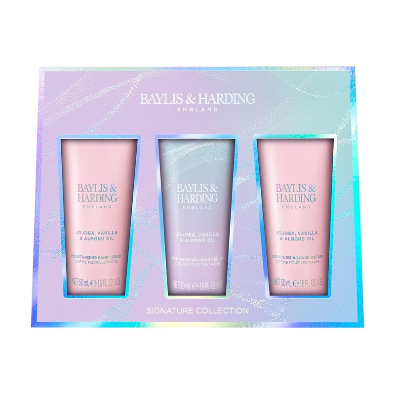 Baylis & Harding مجموعة هدايا بايليس هاردينغ للنساء - مجموعة العناية باليدين - زيت الجوجوبا والفانيليا وزيت اللوز 3 عبوات