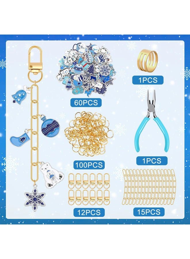 Augsun 189 Pcs Christmas Winter Keychain Making Kit, Charm Jewelry Chain 60 Charms 12 Keychain Clips Hooks 15 Extender Chains 100 Jump Ring and Jewelry Plier for DIY Crafts Accessories Holiday Gifts - Image 2