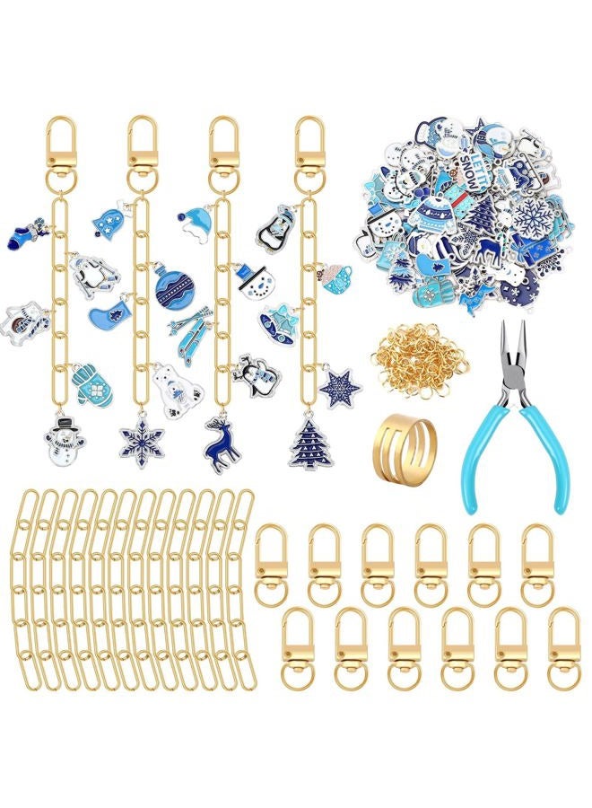Augsun 189 Pcs Christmas Winter Keychain Making Kit, Charm Jewelry Chain 60 Charms 12 Keychain Clips Hooks 15 Extender Chains 100 Jump Ring and Jewelry Plier for DIY Crafts Accessories Holiday Gifts - Image 1