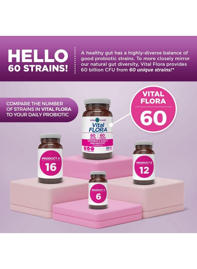 Vital Planet - Vital Flora Women’s Daily Probiotic 60 Billion CFU, 60 Diverse Strains, 7 Organic Prebiotics, Vaginal and Immune Support, Bloating, Digestive Health Probiotics for Women 30 Capsules - Image 4